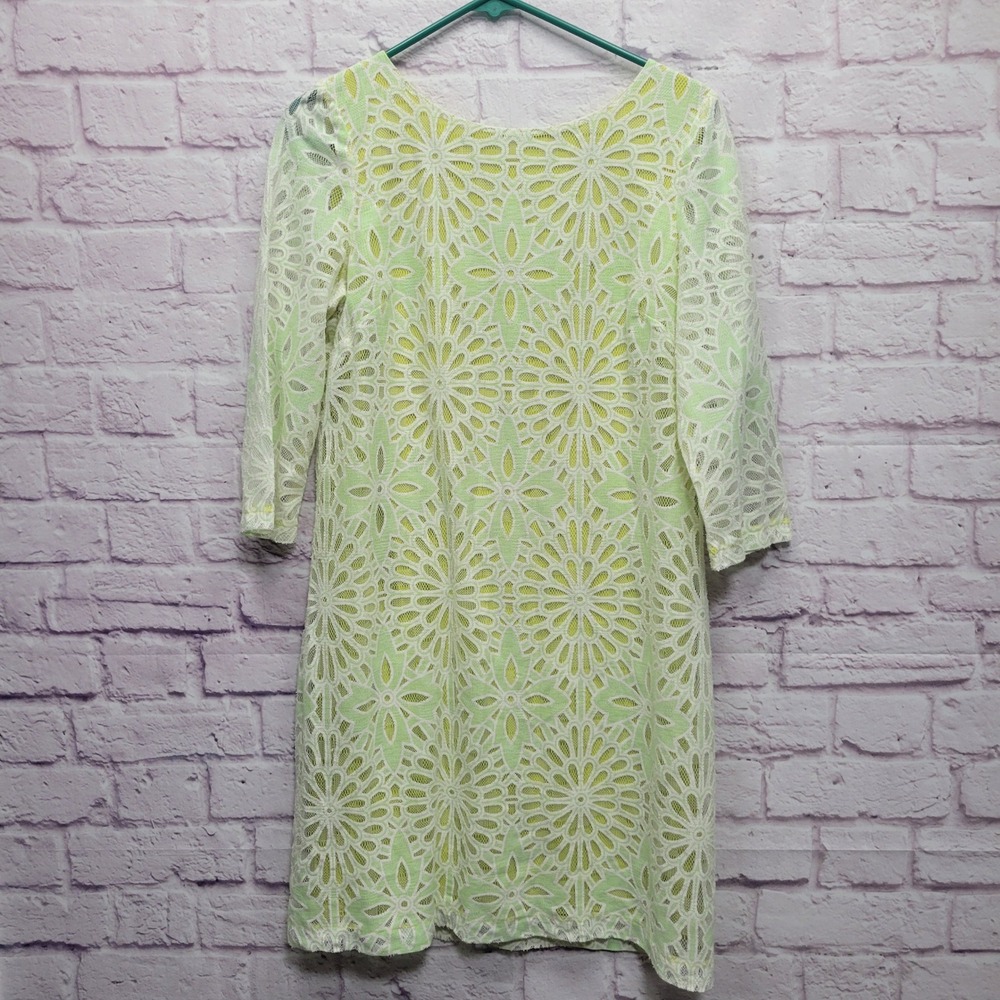 Belle Badgley Mischka Lace Dress Size 10 Sheer Chartreuse Lined Party‎ Event